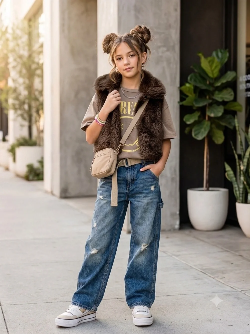 GAP girls Fur Vest in Taupe Brown Sz 12 cropped
